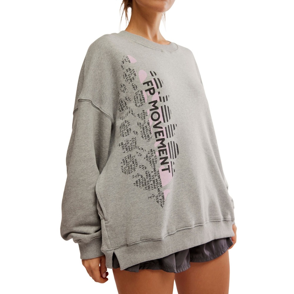 FP Movement Womens Heather Gray Graphic Logo Oversized Sweatshirt Pockets LARGE?